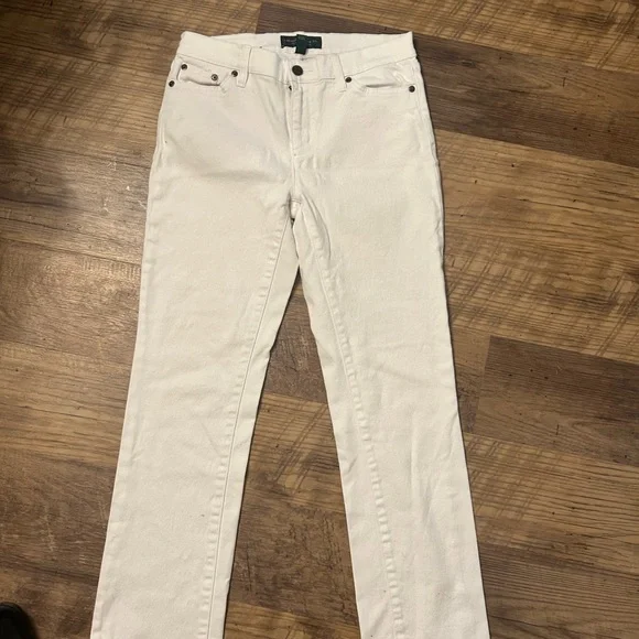 LRL Lauren Jeans Co. Ralph Lauren White Straight Leg Jeans Size 4P - Picture 2 of 9